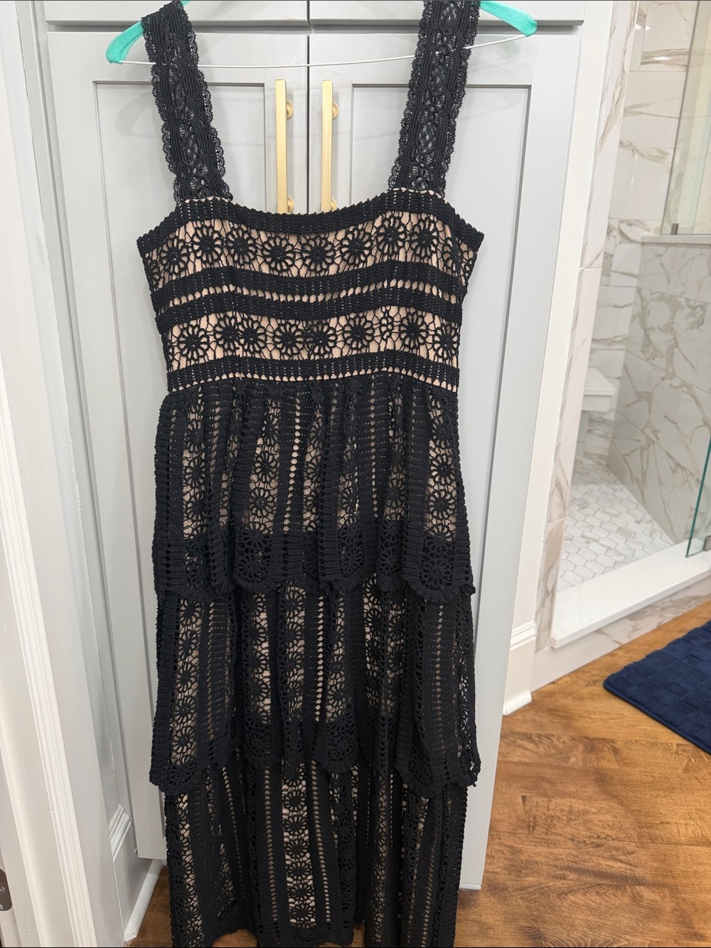 SAYLOR Black Crochet Lace Tiered Maxi Dress with Nude Lining